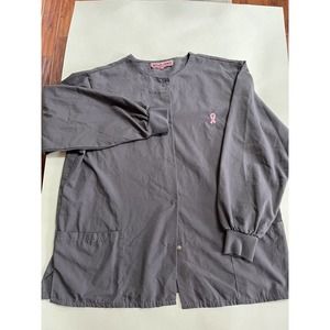Green Town Mammography Scrubs Top Breast Cancer Gray Size L